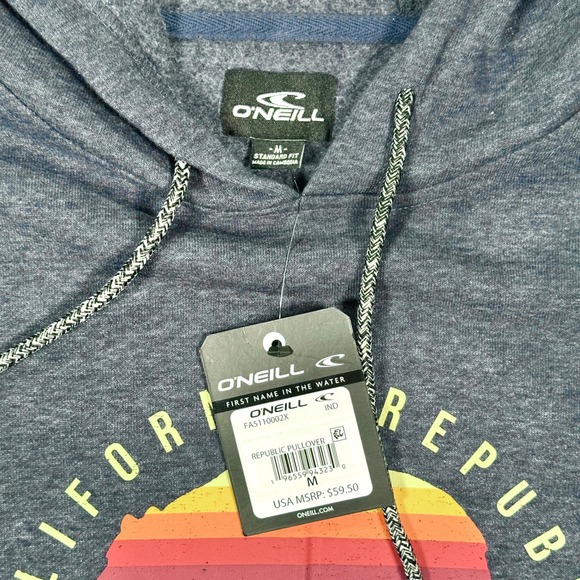 NWT O Neill Hoodie California Republic Bear Graphic Pullover Men's M Blue Lounge - Picture 2 of 10